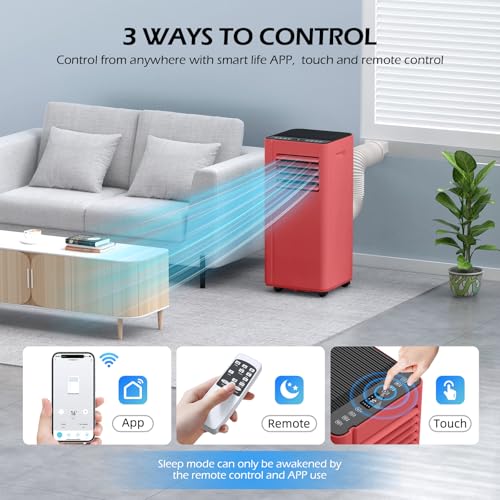 Image of 16000 BTU Portable Air Conditioners with WiFi APP, 5-in-1 Portable AC Unit for Large Room up to 750 Sq.Ft with Fast Cooling, Dehumidifier, Fan, Quiet 40dB Sleep Mode, 24H Timer for Home, Office(Red)