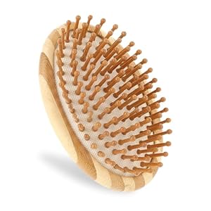 Bamboo Brush for Hair Growth, Natural Bamboo Bristles Hair Brush Small Travel Wooden Comb Scalp Brush Air Cushion Detangling Hairbrush for Women and Men Hair Care, Massaging Scalp, No Handle Design