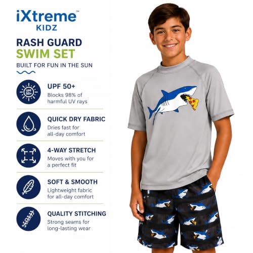 Image of iXtreme Boys Swim Set - 2 Piece Rash Guard Short Sleeve Swim Shirt and Boys Swim Trunks for Infants Toddlers & Big Boys