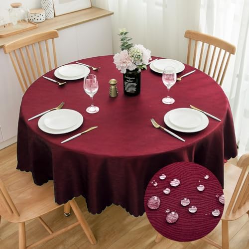 SPRICA Round Jacquard Tablecloth 200cm Water Resistance Solid Colouur Heavy Weight Soft Table Cover, Machine Washable, Round 200cm, White