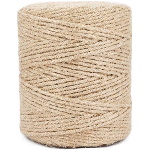 Natural Jute Twine Rope, 500ft x 1/8 inch, 6-Ply Heavy Duty for Crafts, Gardening, Gift Wrapping, Packing,Rustic Decoration