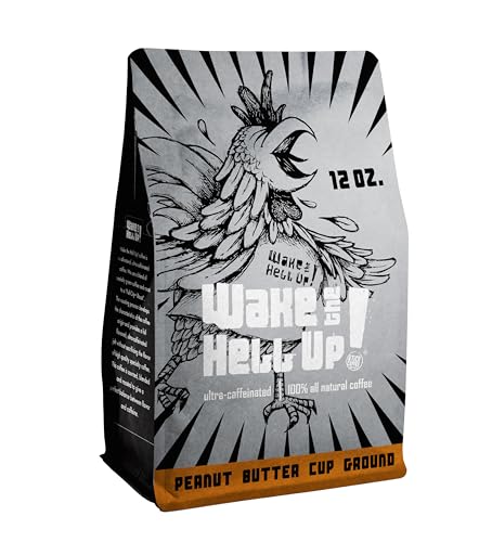 Wake The Hell Up! 12oz Ultra-Caffeinated Peanut Butter Cup Ground Coffee, Low Acid, Medium-Dark Roast