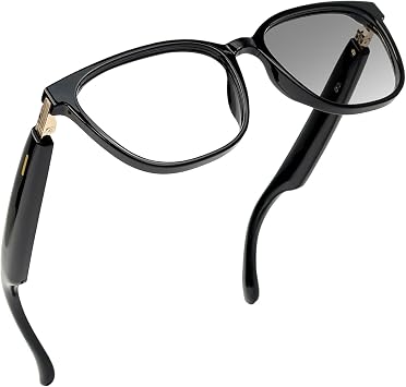 AI Smart Glasses with Real-Time Translation & Voice Assistant Bluetooth Sunglasses with Noise-Cancelling Calls, Music, Touch Control, Photochromic Lenses, UV & Blue Light Protection-Black
