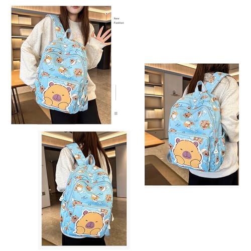 Capybara Backpack Nylon Smile Capibara Bag Kawaii Capivara Cute Kapibara Bag Capy Bara Cappy Barra Daypack (Purple with Lunch Box)2