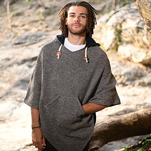 Virblatt - Poncho Men | Wool & Fleece | Wool Poncho Men Wool Pancho Hooded Pancho Cape Hoodies Winter Reversible- Abajo_Wool_Grey L-Xl #TOP1