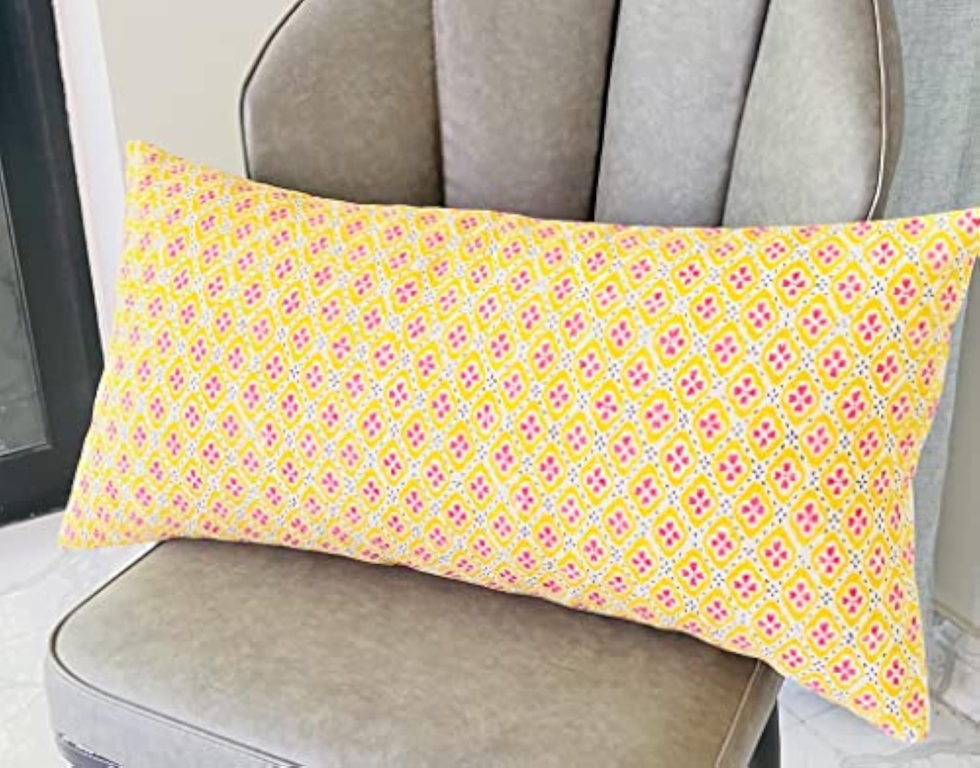 Yellow Floral Printed Cushion Cover