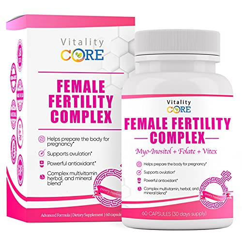Vitality CORE Fertility Supplements for Women â€“ Vitamins with Folic Acid, Ashwagandha, CoQ10, Myo-Inositol â€“ Premium Prenatal Vitamins â€“ Rich in Mineral, Vitamins, Antioxidants â€“ 60 Capsules