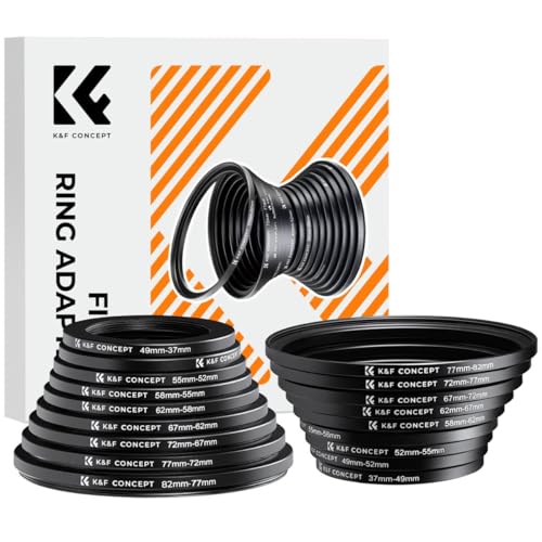 Image of K&F CONCEPT 18 Pieces Filter Ring Adapter Set, Camera Lens Filter Metal Stepping Rings Kit (Includes 9pcs Step Up Ring Set + 9pcs Step Down Ring Set)