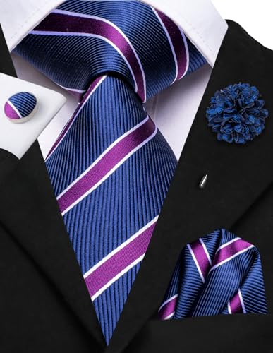 Image of Hi-Tie Men's Tie Lapel Pin Set Pocket Square Cufflinks Formal Woven Silk Tie Sets Wedding Party