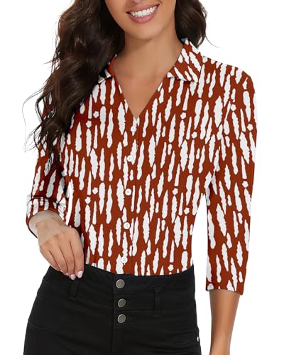 Image of Soneven Womens Golf Polo Shirts 3 /4 Long Sleeve V Neck Button Down Shirts Business Causal Work Blouses Tops