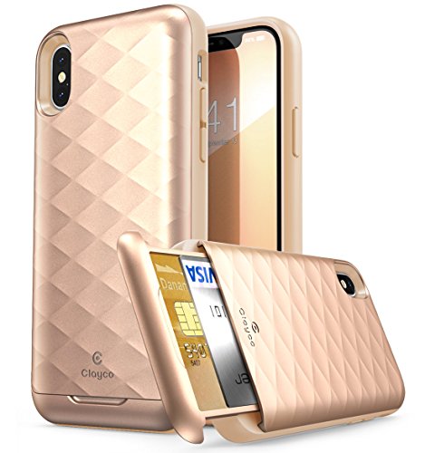 iPhone X Wallet Case, Clayco [Argos Series] Premium Hybrid Protective Wallet Case Credit Card Slot Holder for Apple iPhone X 2017 (BlushGold)