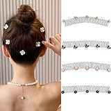 Ncozwo 4 Pcs Metal Wavy Headbands Pearl Butterfly Flower Hairband Shredded Hair Comb Fashion Black Flower Hair Bands Non-Slip Hair Accessories Holder for Women
