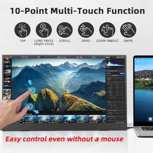Image of MAGICRVEN Touchscreen Portable Monitor 15.6'' 1080P IPS Touch Screen Monitor Laptop Screen Extender, USB-C HDMI External Travel Monitor Touch Screen Display with Speakers Bag VESA for Mac PC Phone PS5