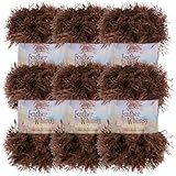 JubileeYarn Feather Whimsy Eyelash Yarn - 50g/Skein Fine Polyester Fur - Brown - 6 Skeins