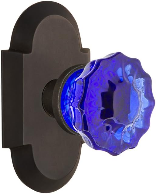 Nostalgic Warehouse 724220 Cottage Plate Crystal Cobalt Glass Door Knob in Polished Brass, Privacy-2.375