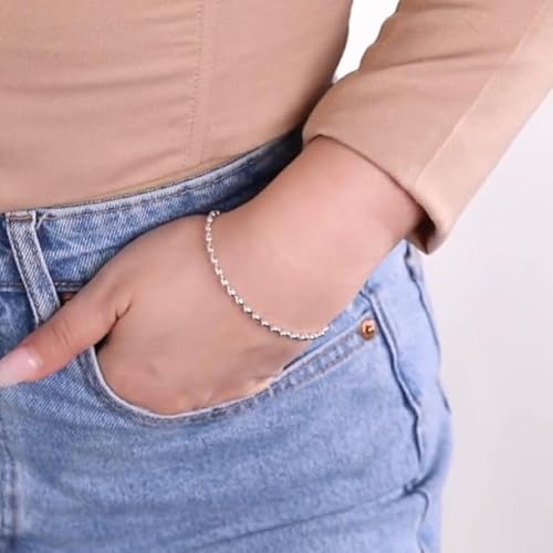 Pori Jewelers 925 Sterling Silver Italian 3Mm Or 4Mm Oval Bead Ball Strand Chain Bracelet For Women 7 thumb #1