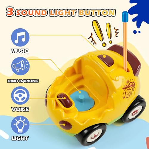 2-Pack Remote Control Dinosaur Toy Car for Kids - Birthday Gifts for Boys Toddlers Ages 18+ Months, 2 3 4 5 Year Old, Dino RC Vehicle with Lights and Music - Image 3