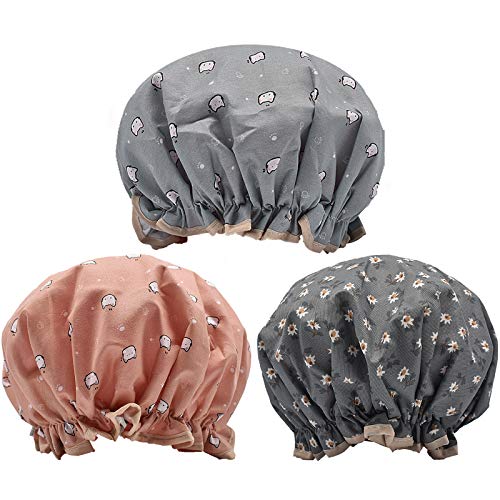 Aibilye Shower Cap, 3Pcs Shower Cap For Women,Shower Cap For Kids, Double Waterproof,Hair Care Cap,Salon Shower Cap,Reusable, Medium Size(STYLE-6)