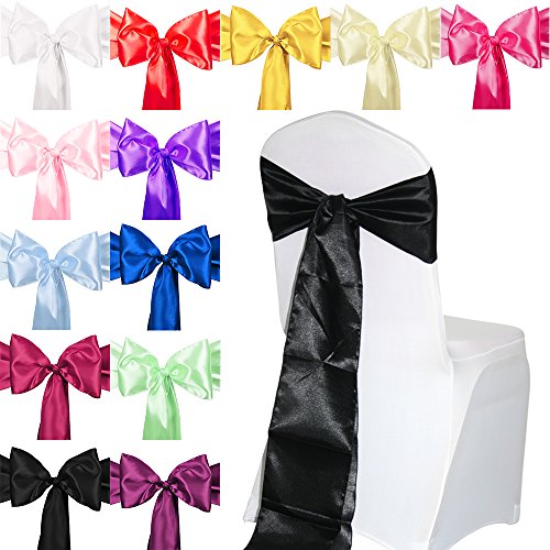 Time to Sparkle Satin Chair Cover Sashes Bow Satin Back Tie Ribbon Table Runner Wedding Reception Banquet Decoration - Black