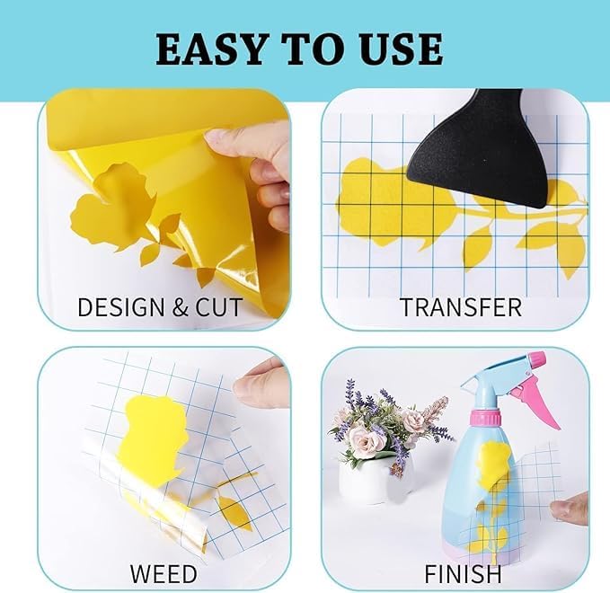 27 Pack Removable Vinyl Sheets Compatible with Cricut Joy, 5.5 x 12 in Smart Vinyl Set with 4 Transfer Tape Sheets and Scraper, Matless Self Adhesive Vinyl Sticker Paper for DIY Crafts