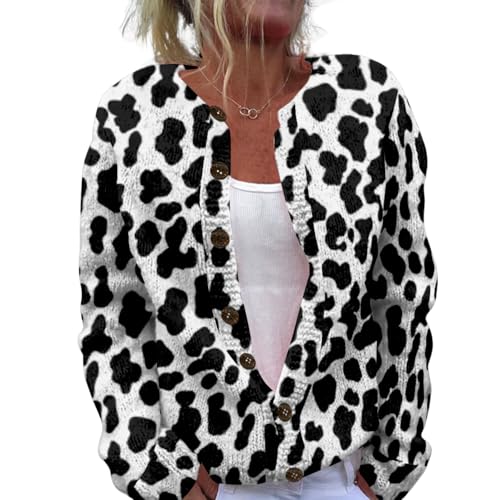 Open Front Cardigan for Women Cow Print Chunky...