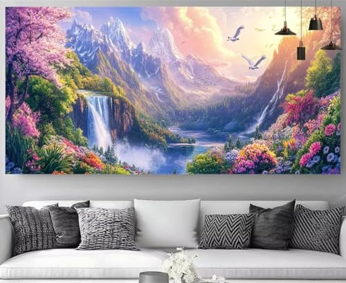 Diamond Painting adultos de cascada grande y flores para un bordado de mosaico perfecto