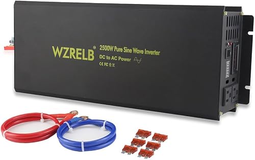 WZRELB Inversor de corriente 2500W Inversor de onda sinusoidal pura 12V 120V DC Convertidor de CA