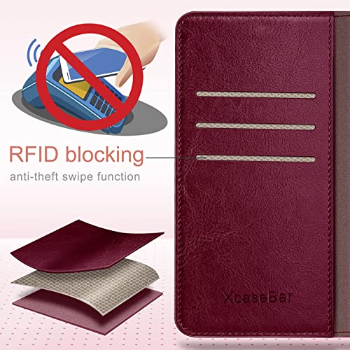 Xcasebar For Google Pixel 7 5G Wallet Case With 【Rfid Blocking】 Credit Card Holder,Flip Folio Book Pu Leather Phone Case Shockproof Protective Cover Women Men For Pixel7 Case Wine Red #TOP1