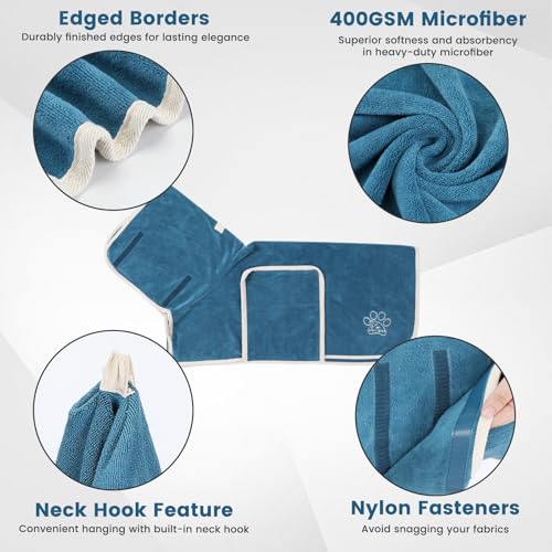 PETTOM Hundebademantel Mikrofaser, Bademantel Hund Extra Saugfähig und Schnelltrocknend, Hunde-Bademantel für Kleine Hunde mit Klettverschluss und Hohem Kragen (Blau, XS)