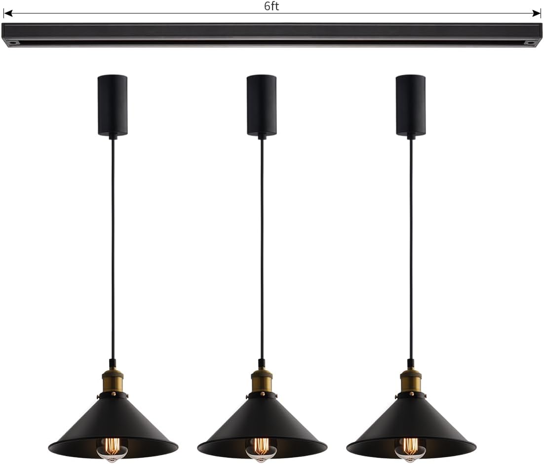 mirrea H-Type Matte Black Track Lighting Pendant with Black H Type 6-feet Track