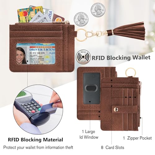 Image of KNGITRYI Small Wristlet Wallets for Women RFID Credit Card Holder Wallet Keychain Wristlet Wallet Credit Card Wallets for Women (Chocolate Brown)