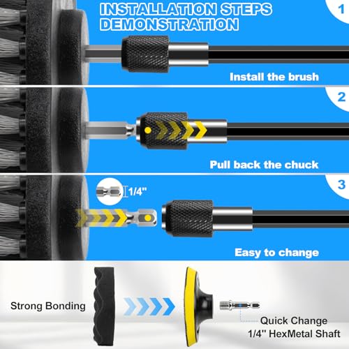 THINKWORK Car Detailing Kit, Car Detailing Brush Set, Car Cleaning Drill Brush Kit with Extension Pole, Professional Auto Detailing Supplies for Automobile Interior Exterior Wheels - Image 6