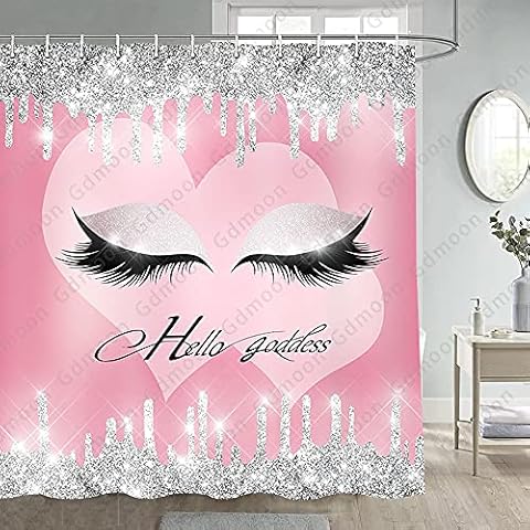 Gdmoon Eyelash Makeup Shower Curtain Silver Twinkle Twinkle Stars Glitter Fashion Pink Love Background Girl Cute Princess Colorful Abstract Art Bathroom Curtain Set with 12 Hooks 72x72In YLHHGD1 Cover