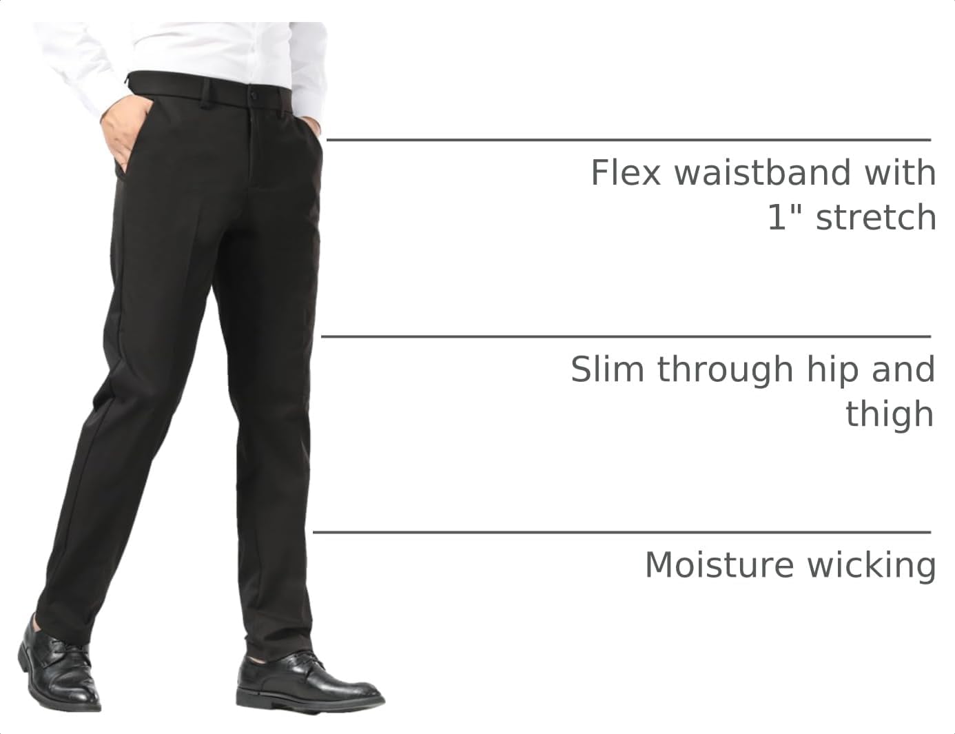 Plaid&Plain Men's Slim Fit Dress Pants Stretch Khaki Pants Wrinkle Free