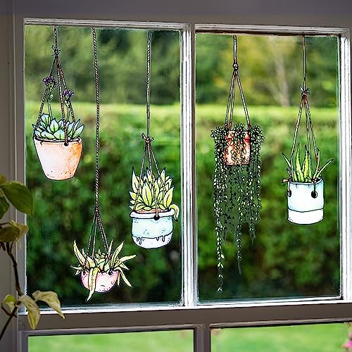 5 x Hanging Plant Window Clings for Glass Windows - Floral Window Cling - Window Decals for Glass Doors - Window Stickers for Home