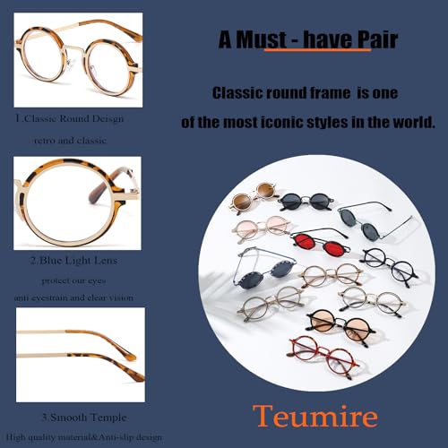 Image of Classic Round Glasses for men women Circle Blue Light Eyeglasses Hippie Style Non Prescription Eyewear