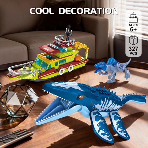 Image of 3 in 1 Sea Dinosaur Building Blocks Kit Set, Compatible with Lego Dinosaur World Park Spinosaurus Mosasaurus Discovery Crossing Ocean World Building Set, Boat STEM Toys Gift Kids Adults Boys Age 8-12