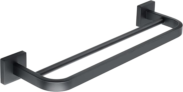 Sayayo Black Towel Rails Wall Mounted 40CM Double Towel Holders for Bathroom Kitchen Stainless Steel Square Base Style, EGJF2400-B