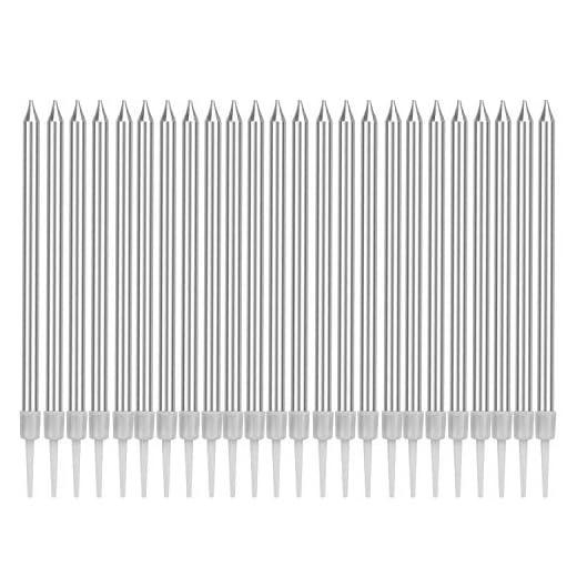 LUTER Metálico Velas de Tarta Cumpleaños Originales Plata Velas de Pastel Cirios con Portavelas para la Decoración del Banquete de Boda de Cumpleaños (24 Piezas)