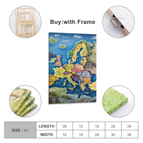 Carte de l'Europe Murale Tableau Impression Sur Toile 40x60 Affiche