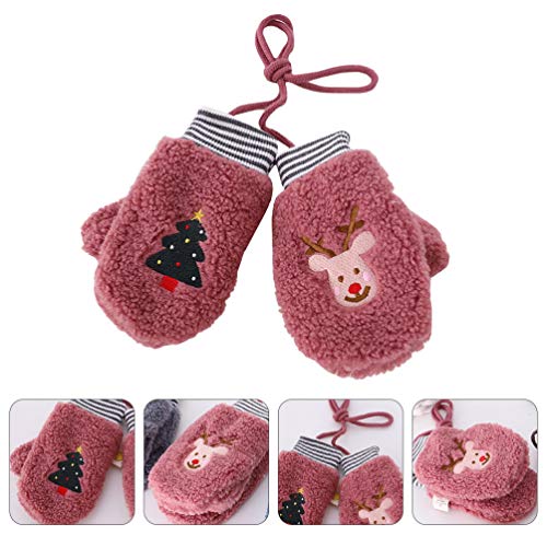 KESYOO Luva de Natal Infantil Com Tira de LÃ£ Desenho Animado Natal Ãrvore Alce Luvas de Dedo Comple