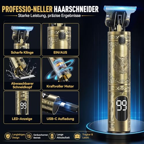 Haarschneidemaschine, Barttrimmer Herren Profi Set, Trimmer Herren mit LED Anzeige, Präzisions Haartrimmer Herren für Konturen… – Ansicht 2
