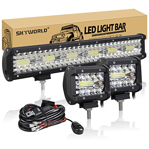 SKYWORLD LED Scheinwerfer Set, 360W Nebelscheinwerfer 1 Stück + 60W Spot Kombistrahl 2 Stück, IP67 Wasserdicht, mit Kabelbaum, für 4x4 Offroad Auto Traktor SUV KFZ Fahrzeuge