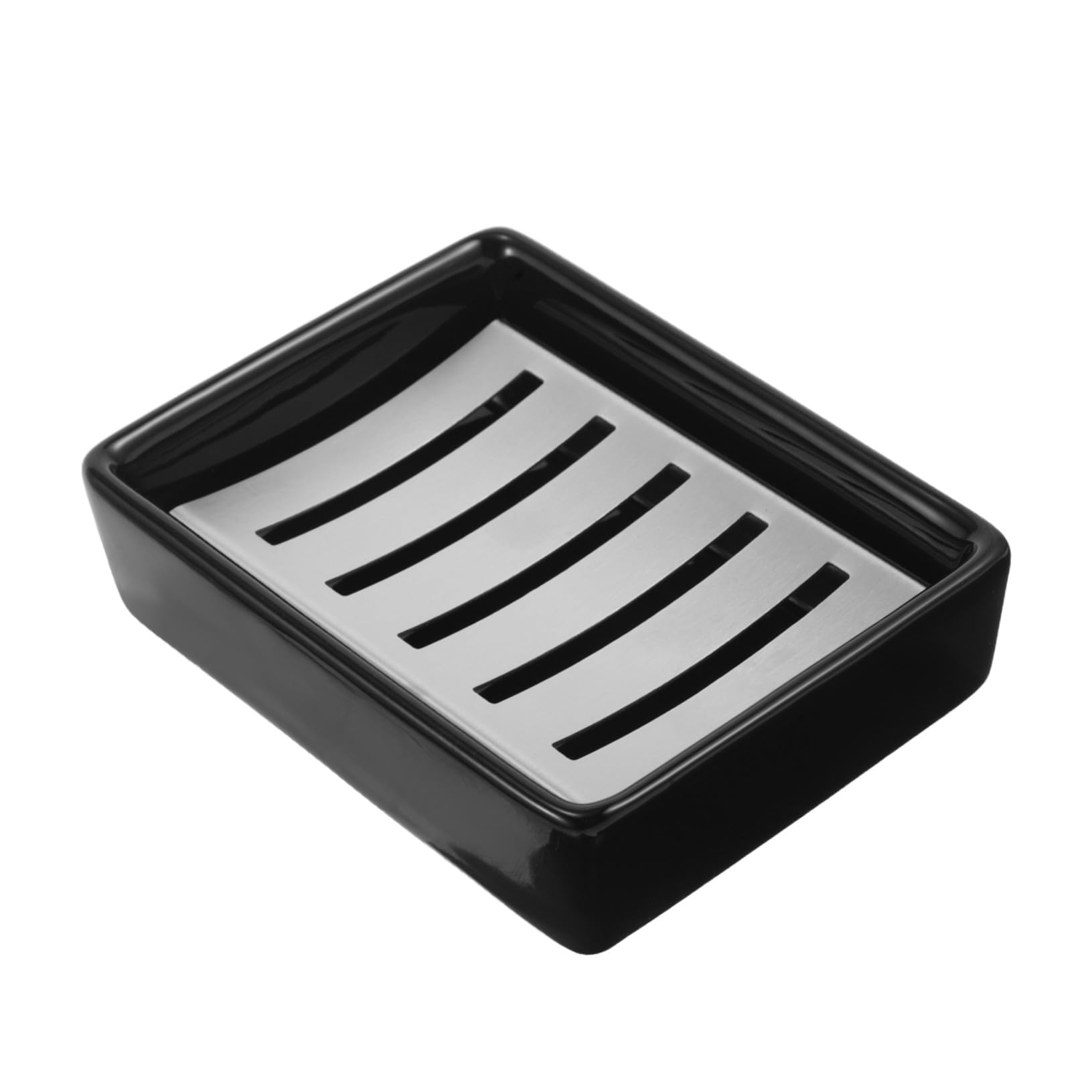 Jabonera de Acero Inoxidable con Base Cerámica Doble Capa Diseño Rectangular Compacto y Autodrenante para Baño y Ducha Soporte Resistente la Oxidación y Ahorro de Espacio Encimeras