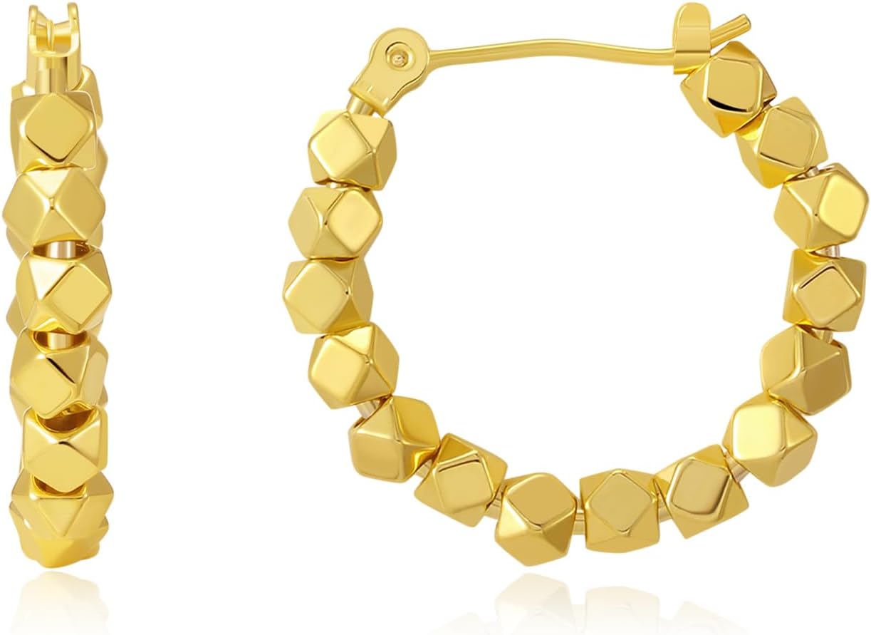 14K Gold Plated Hoop Earrings for Women, Trendy Gold Hoop Earrings Statement Cuff Lightweight Hypoallergenic Jewelry for Her