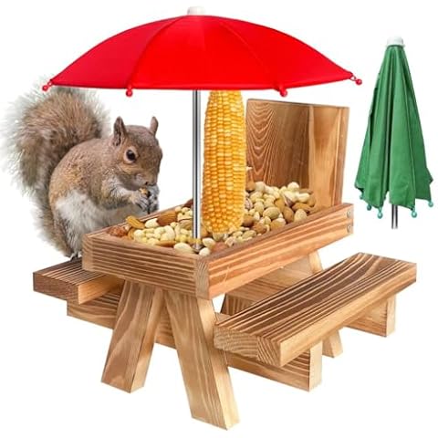 Squirrel Feeder Picnic Table, Squirrel Peanut Feeder for Outside, Backyard Squirrel Watching & Feeding Cover