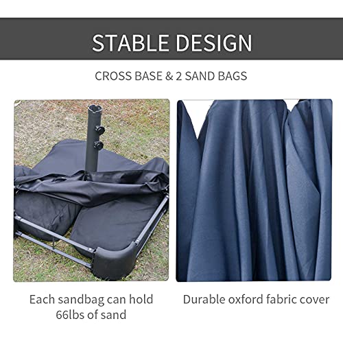 Outsunny Patio Umbrella 15' Steel Rectangular Outdoor Double Sided Market With Base, Sun Protection & Easy Crank For Deck Pool Patio, Dark Blue #TOP6