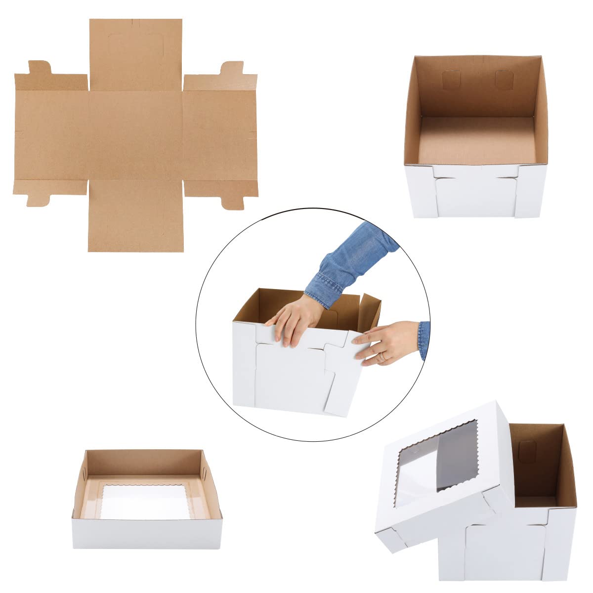 Cajas para tartas de 8 x 8 x 8 pulgadas [15 unidades] de alta calidad y resistentes, caja alta para pasteles de nivel, cajas de panadería blancas con ventana, recipientes desechables para