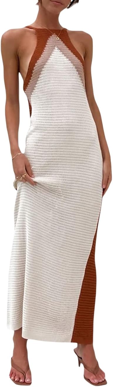 Women Sexy Crochet Maxi Dress Slim Fit 