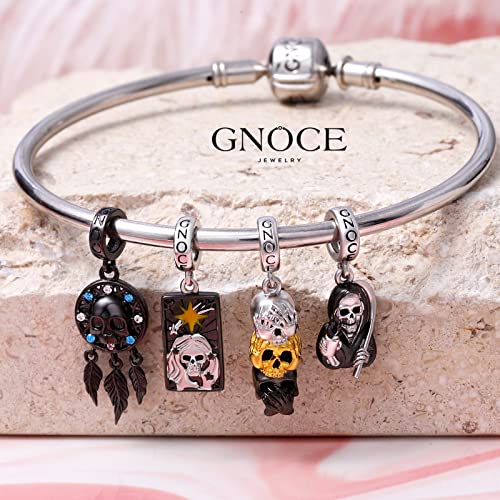 GNOCE Skull Dreamcatcher Pendant Charm 925 Sterling Silver Black Plated Dangle Charm Inlaid with CZ Stones Fit Bracelet/Necklace for Women Wife4